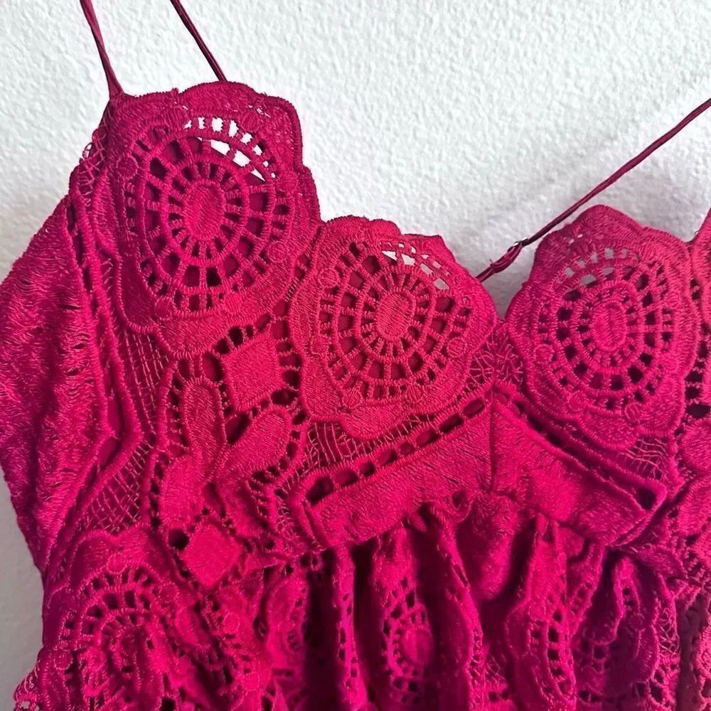 MAEVE x ANTHROPOLOGIE | NWT Red Lace Lined Cross Strap Babydoll Dress | Size 4 - Picture 4 of 12